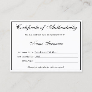 Certificat d'authenticité oeuvre par Ajouter un lo