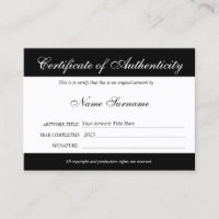 Certificat d'authenticité oeuvre par Ajouter un lo