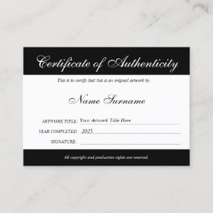 Certificat d'authenticité oeuvre par Ajouter un lo