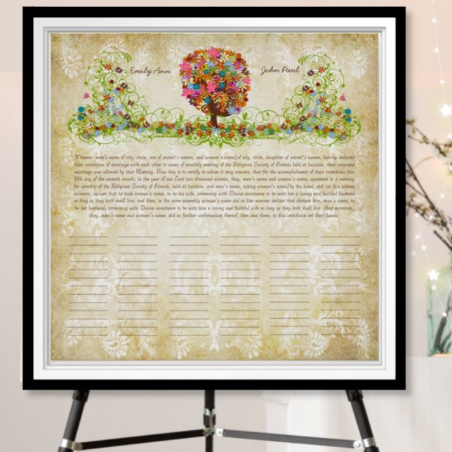 Certificat de Mariage Quaker avec Impression d'Arb (Créateur téléchargé)