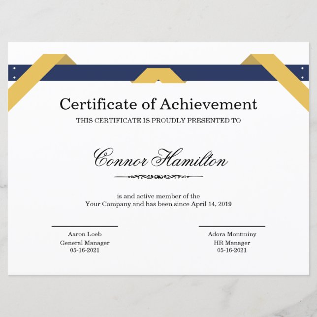 Certificat de Modèle d'appréciation (Devant)