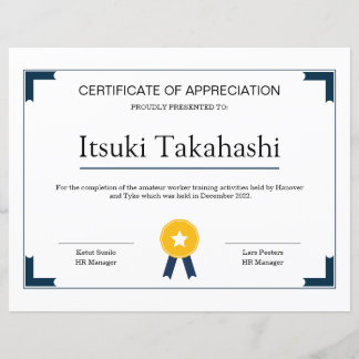 Certificat de Modèle d'appréciation