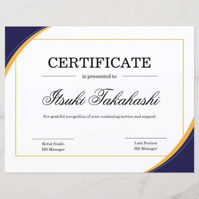 Certificat de Modèle d'appréciation (Devant)