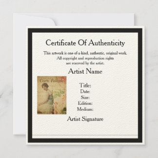 Certificat de Modèle d'authenticité pour les artis