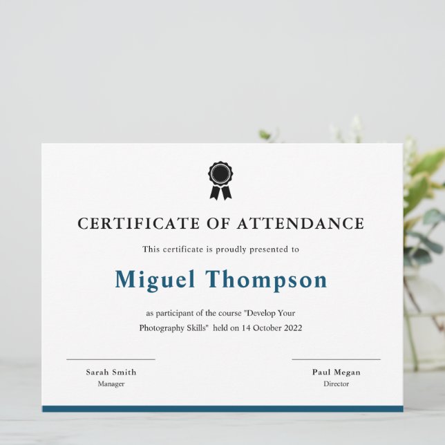 Certificat de participation carte de participant o (Debout devant)