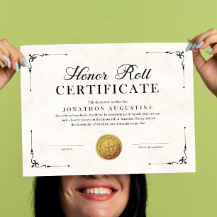 Certificat de tableau d'honneur