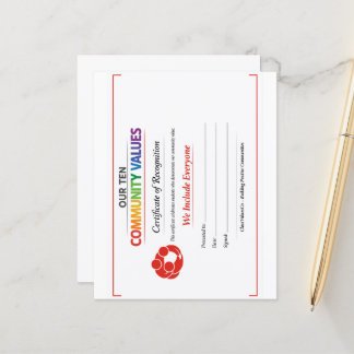 Certificat d'inclusion de valeur 4,5 x 5,6 feuille