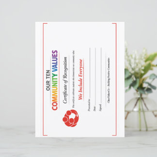Certificat d'inclusion de valeur Papier à en-tête
