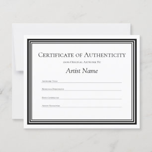 Certificat papier personnalisé d'authenticité Art