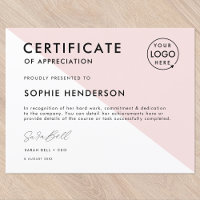 Certificat Pink Professional Logo Award Modèle