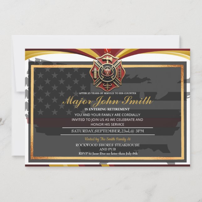 Certificate Firefighter Retirement Party Invitation (Front)