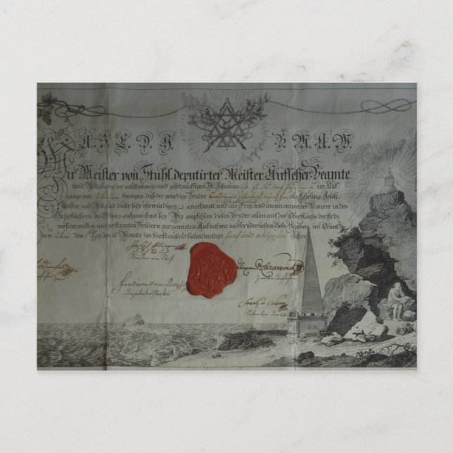 Certificate issued by the Worshipful Master Postcard (Front)