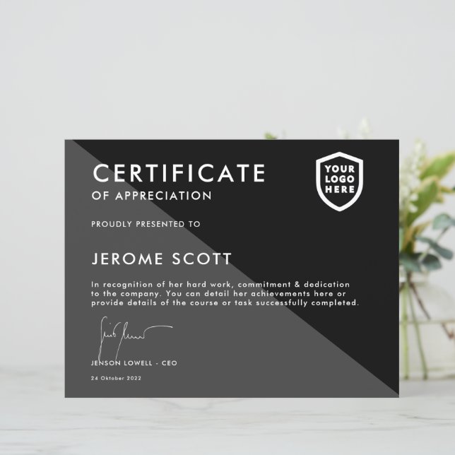 Certificate | Modern Business Logo Award Template (Standing Front)