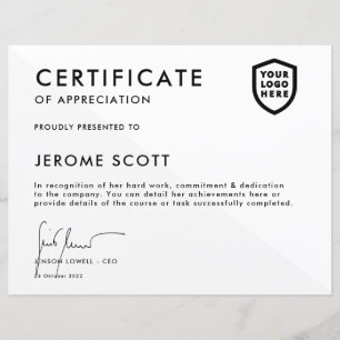 Certificate   Modern Business Logo Award Template