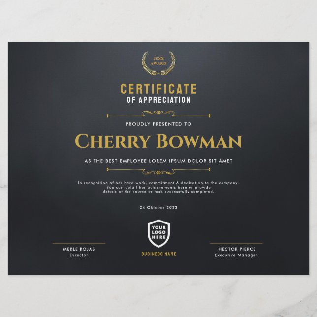 Certificate | Modern Business Logo Award Template (Front)