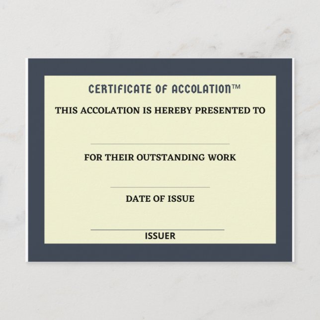 Certificate of Accolation Postcard (Front)