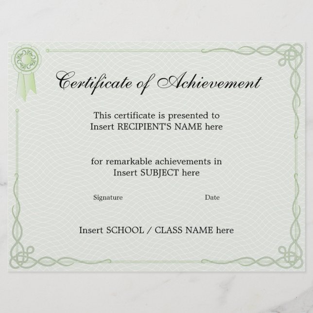 CERTIFICATE OF ACHIEVEMENT (Front)