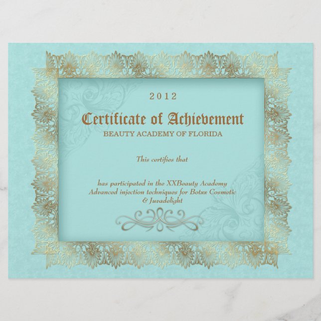Certificate of Achievement Diploma Beauty Blue (Front)
