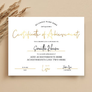 Certificate of Achievement Lux Gold Employee Award