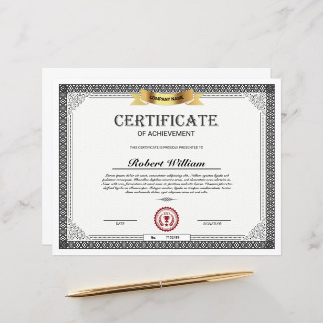 Certificate of Achievement Template – Customizable (Front/Back In Situ)