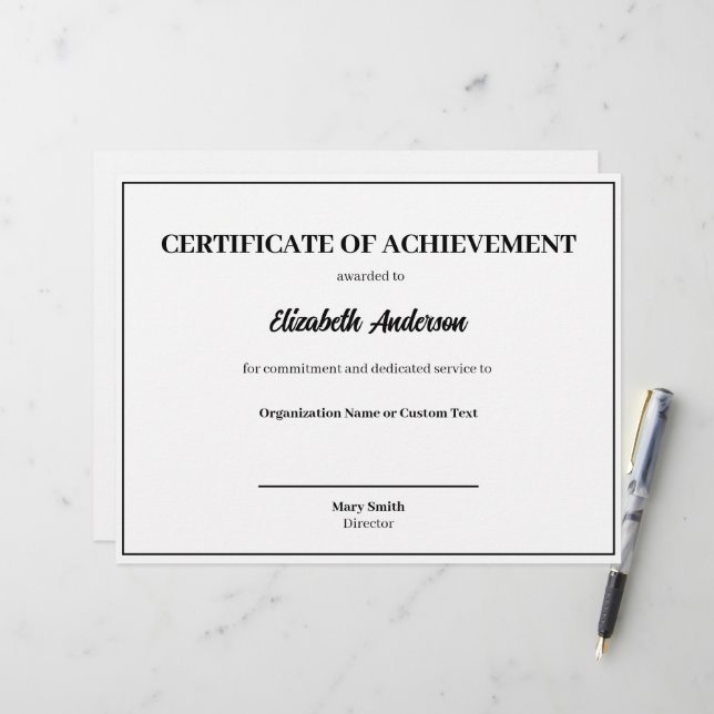 Certificate of Achievement Text Template Award (Front/Back In Situ)