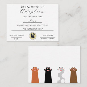 Certificate Of Adoption Card