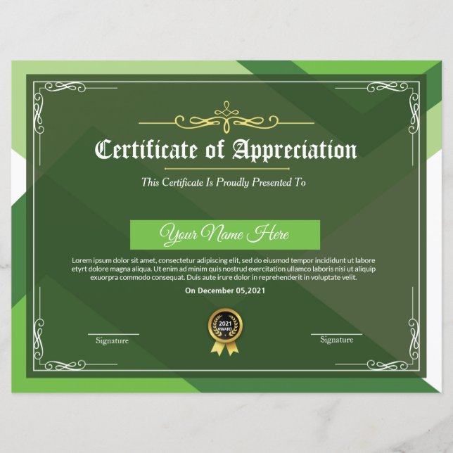 Certificate Of Appreciation (Front)