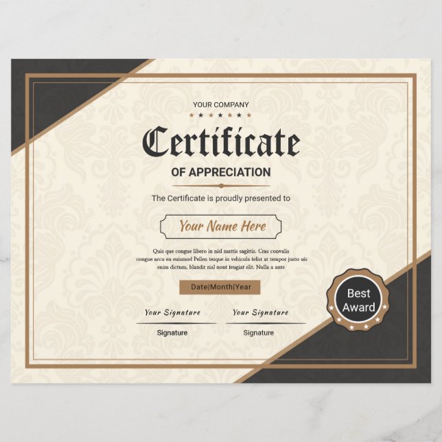 Certificate Of Appreciation (Front)