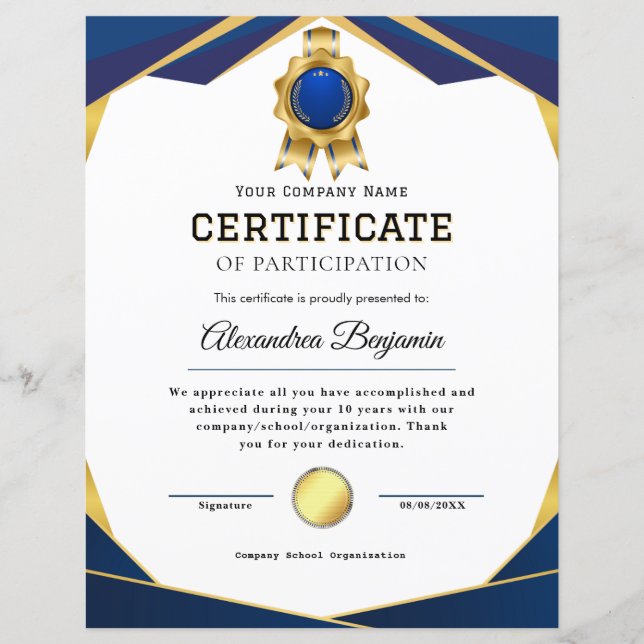 Certificate of Appreciation (Front)