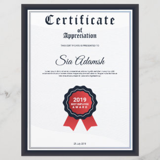 Certificate Of Appreciation