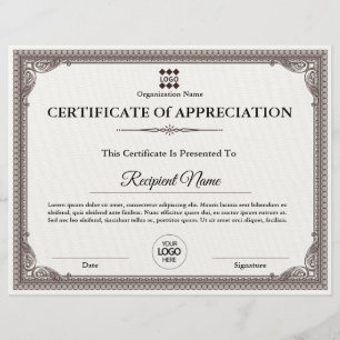 Certificate of Appreciation Customizable Award