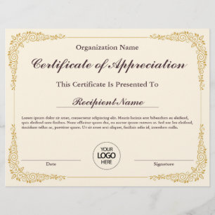 Certificate of Appreciation Customizable Award
