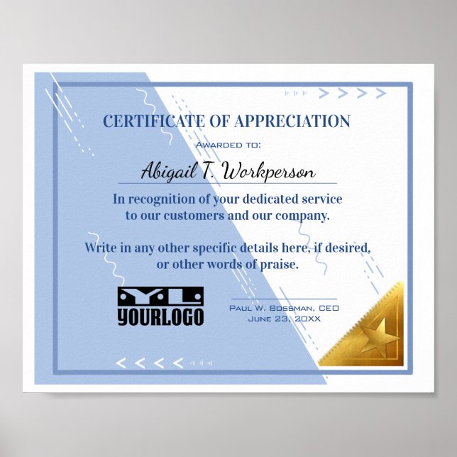 Certificate of appreciation employee display poste poster (Front)