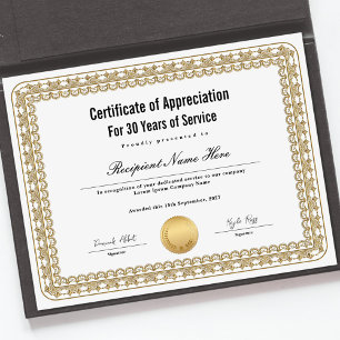 Certificate of Appreciation for Years of Service