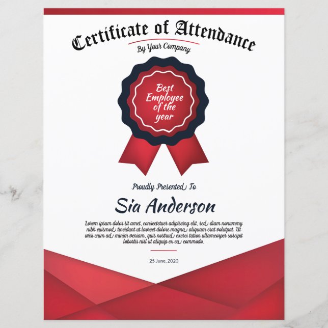 Certificate Of Attendance (Front)