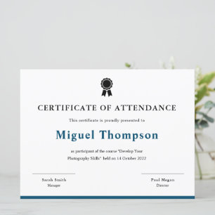 Certificate of attendance formal participant card