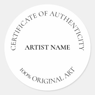 Certificate of Authenticity Art Customizable  Classic Round Sticker