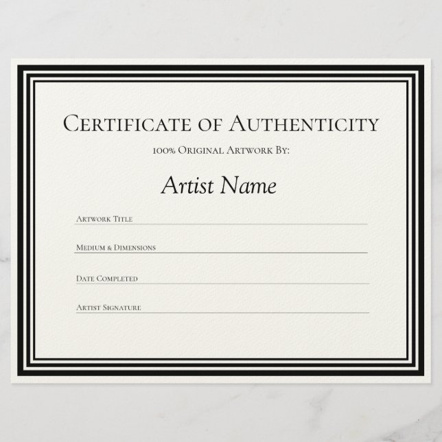 Certificate of Authenticity Art Letter Paper (Front)