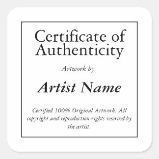 Certificate of Authenticity Art Sticker