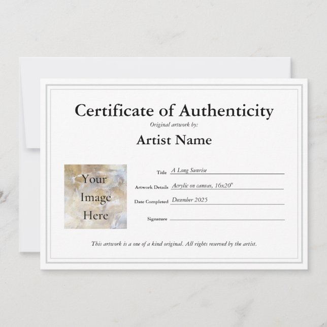 Certificate of Authenticity Fill In Template (Front)