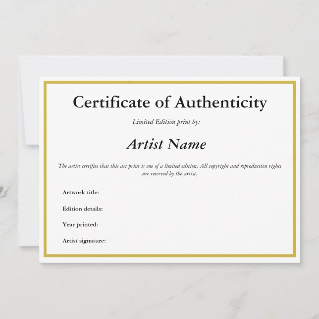 Certificate of Authenticity for Art Prints Holiday Card (Front)