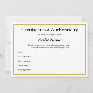 Certificate of Authenticity for Photography Invitation
