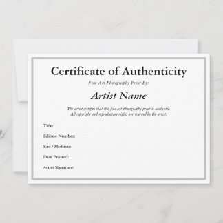 Certificate of Authenticity for Photography Silver Invitation