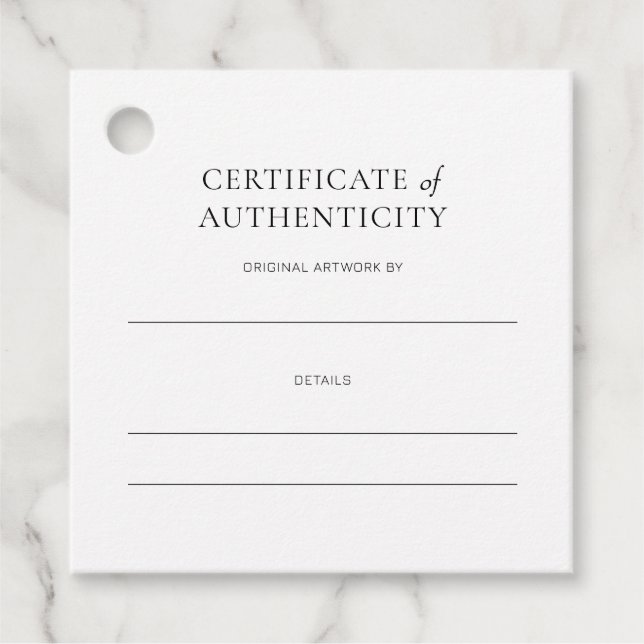Certificate of Authenticity Hangtag Favour Tags (Front)