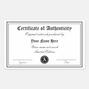 Certificate of authenticity template genuine art sticker