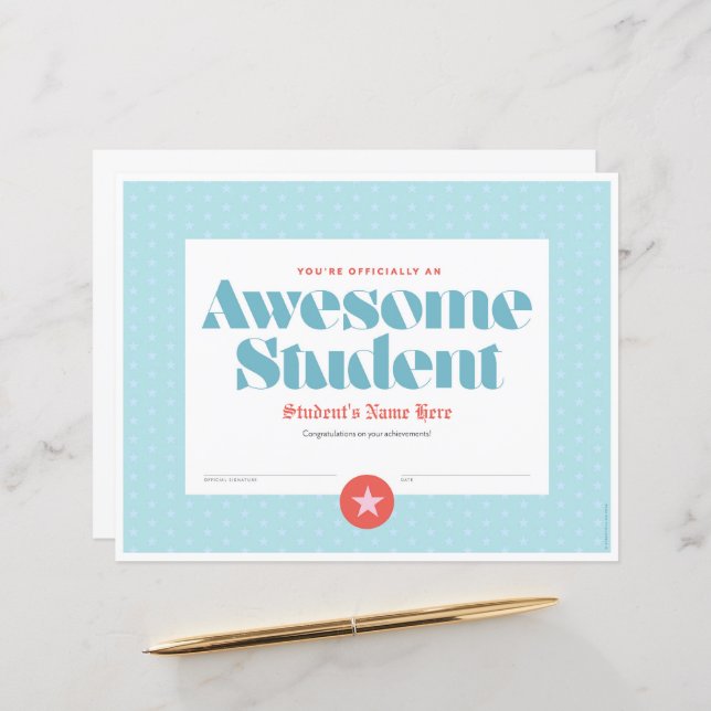 Certificate of Awesomeness (Front/Back In Situ)