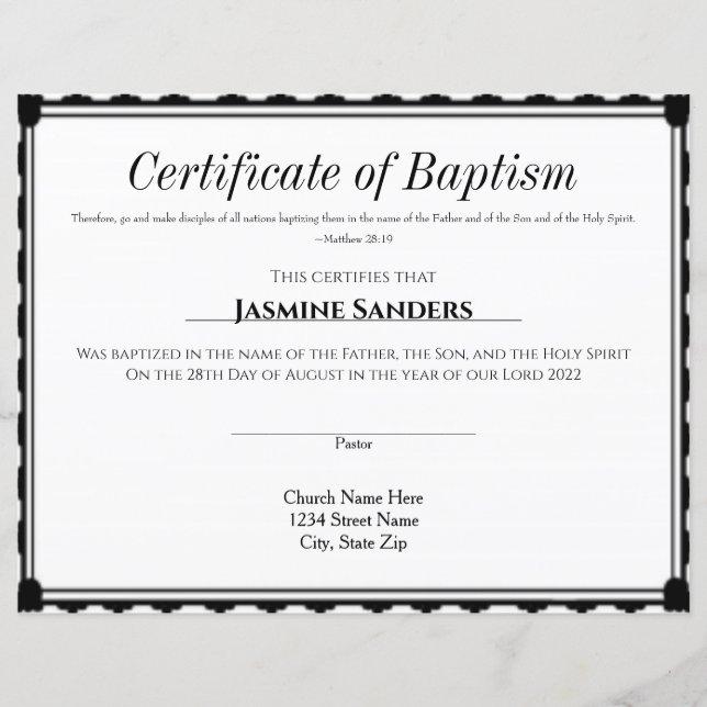 Certificate of Baptism (Front)
