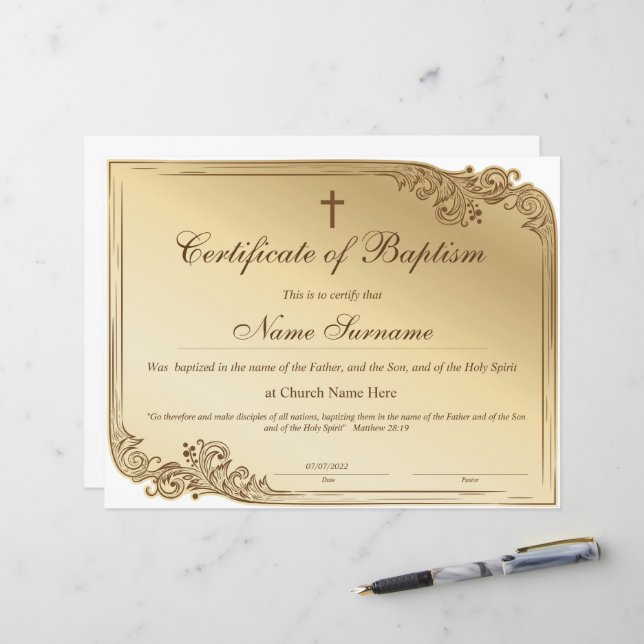 Certificate of Baptism, Baby Dedication (Front/Back In Situ)