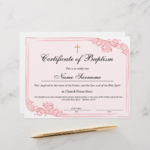 Certificate of Baptism, Baby Dedication
