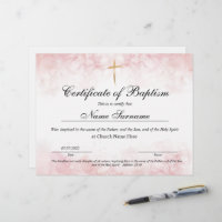 Certificate of Baptism, Baby Dedication